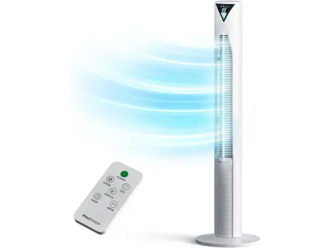 Ventilador Torre Pro Breeze 117cm - Bajo consumo 45W, 70° oscilación, 3 velocidades, 4 modos, LED y