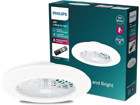 Philips - Ventilador Amigo c/ Luz Led 20W - 4400 lm, Regulable en 3 tonos, Brillante