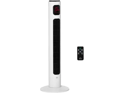 Homcom Ventilador Columna Torre 45W Silencioso con Mando a Distancia y Pantalla LCD - Blanco