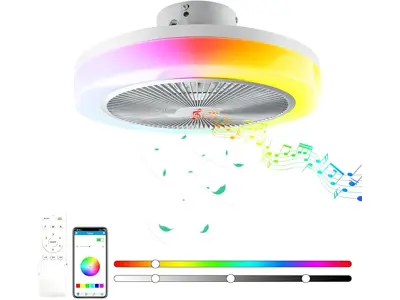 Ventilador de Techo con Luz Silencioso, 30W RGB, Bluetooth, Mando a Distancia - TOPBOS