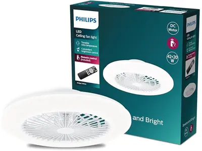 Philips - Ventilador Amigo c/ Luz Led 20W - 4400 lm, Regulable en 3 tonos, Brillante